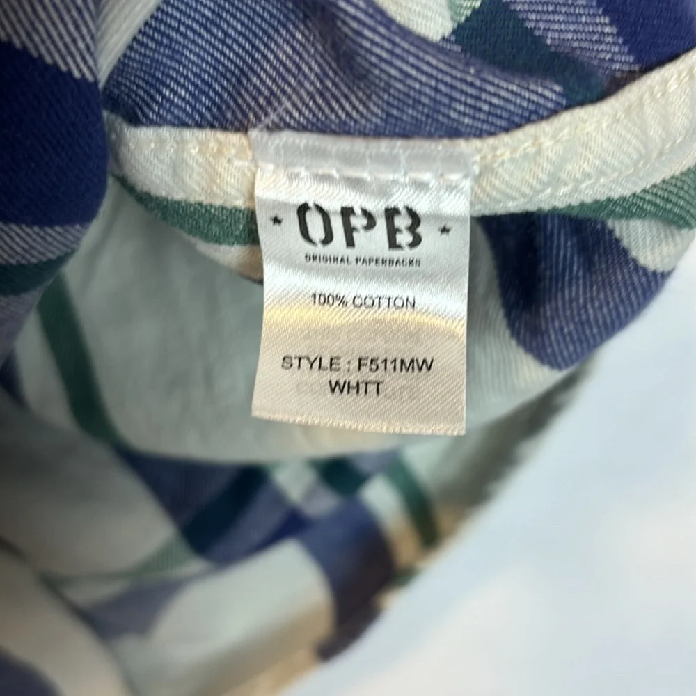 OPB Original Paperbacks Shirt Mens Medium White‎ Blue Button Up Plaid New